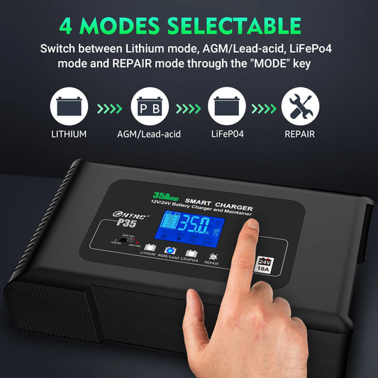 35A 12V 24V LiFePO4 Car Battery Charger