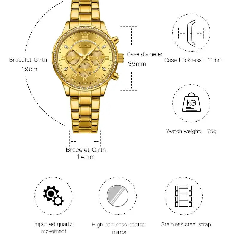 Elegant Luxury Diamond Gold Ladies Watch