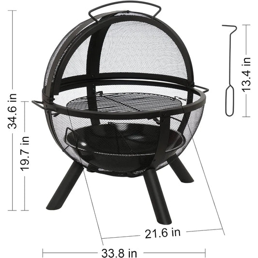 35" Outdoor Fire BBQ Grill Globe Large Round Bonfire