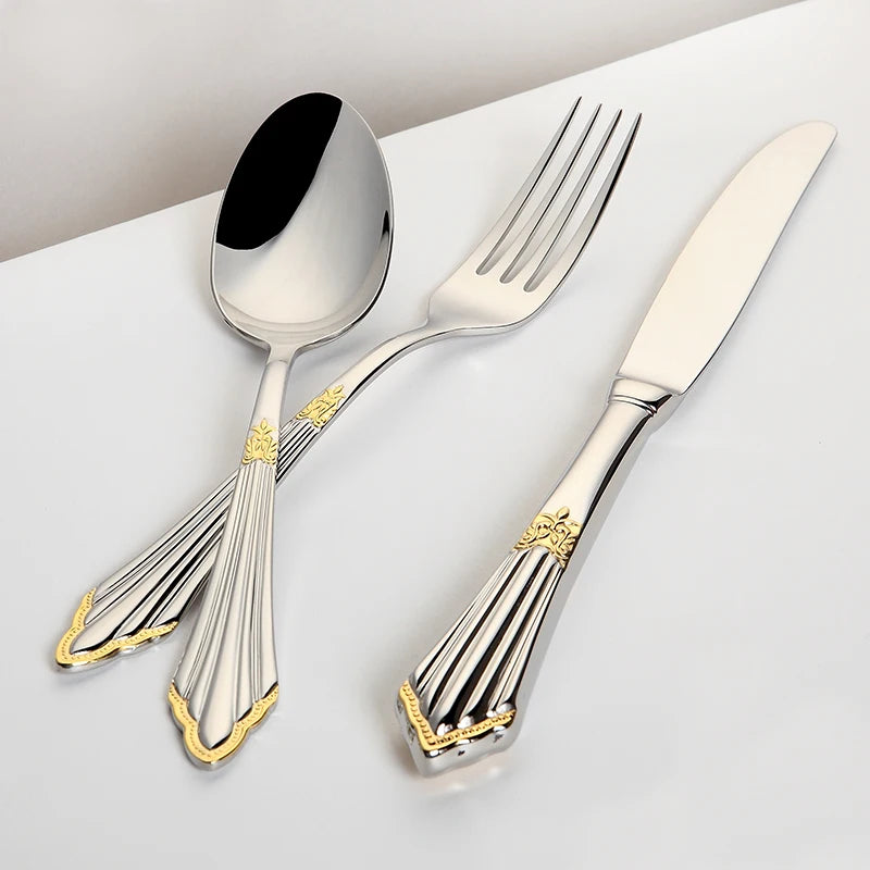 4Pcs Luxury Partial Gold Cutlery Set Dinnerware Set