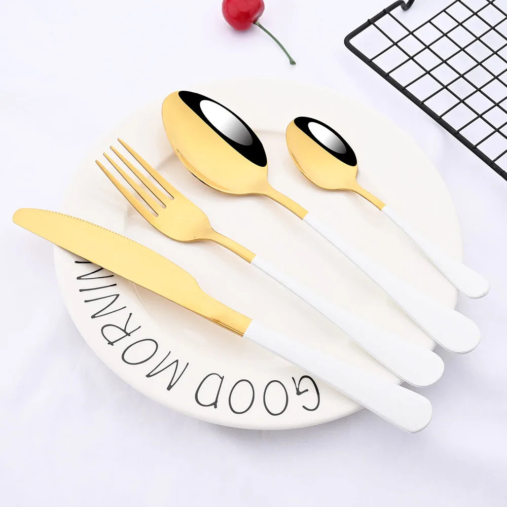 24pcs Black Mirror Silverware Set