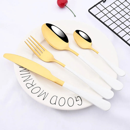 24pcs Black Mirror Silverware Set