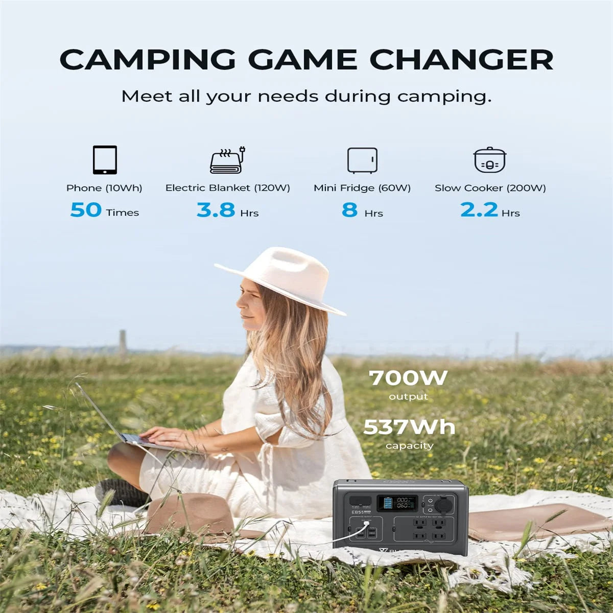700W 537Wh Portable Power Station LiFePO4 Battery