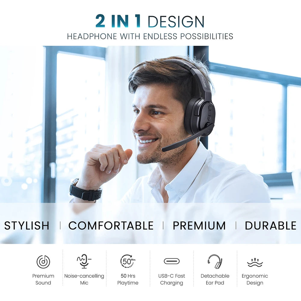 E65 2-in-1 Wireless Bluetooth Headset