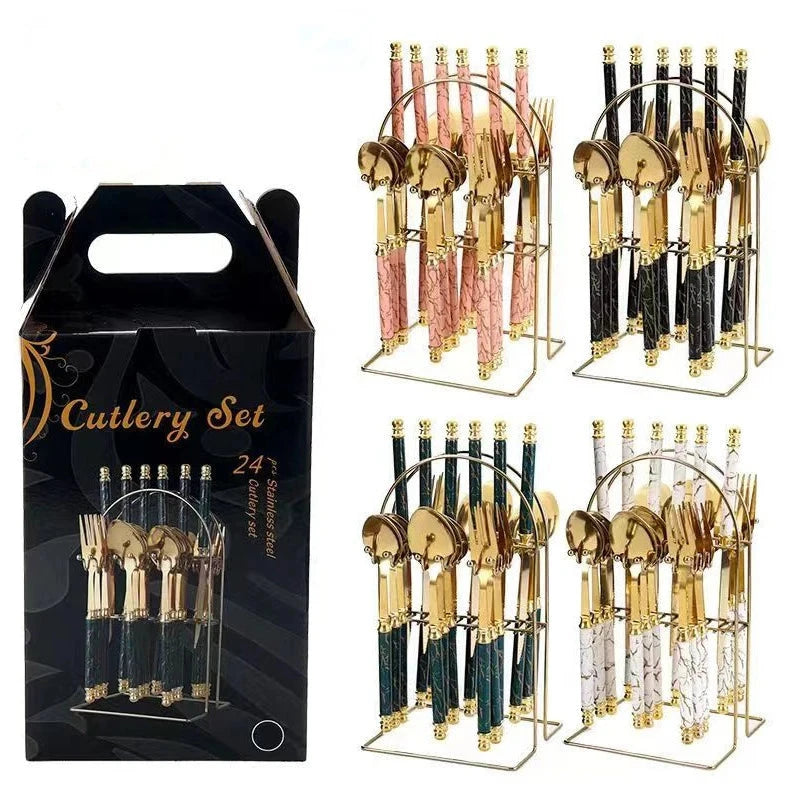 24Pcs Stainless steel tableware double beads set