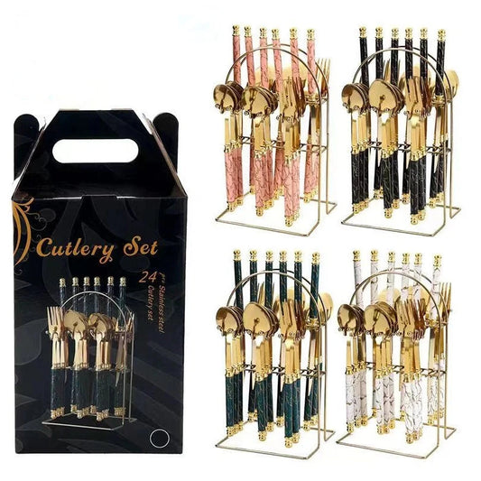 24Pcs Stainless steel tableware double beads set