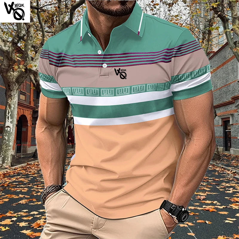 Summer Striped Polo Neck Short