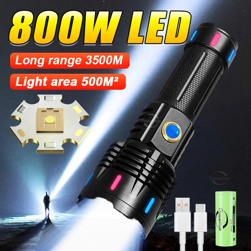 800W LED Ultra Powerful Flashlight