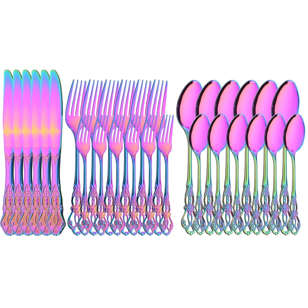6/30Pcs Royal Colorful Dinnerware Silverware Set