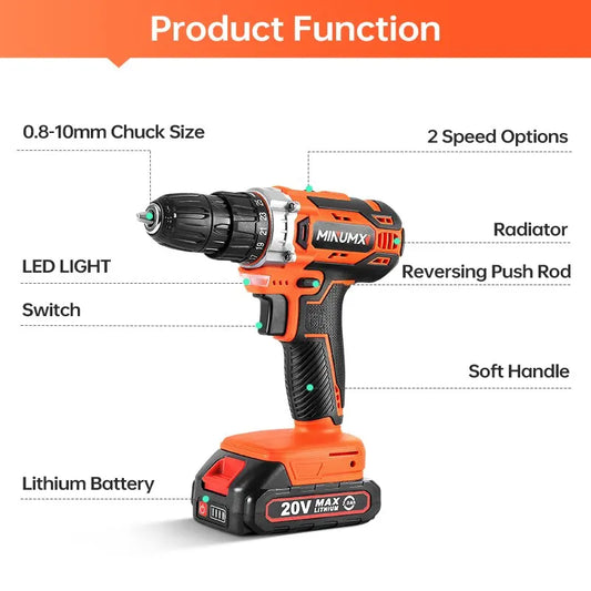 20V Cordless Drill 40N.m 25 Plus 1 Electric Screwdriver
