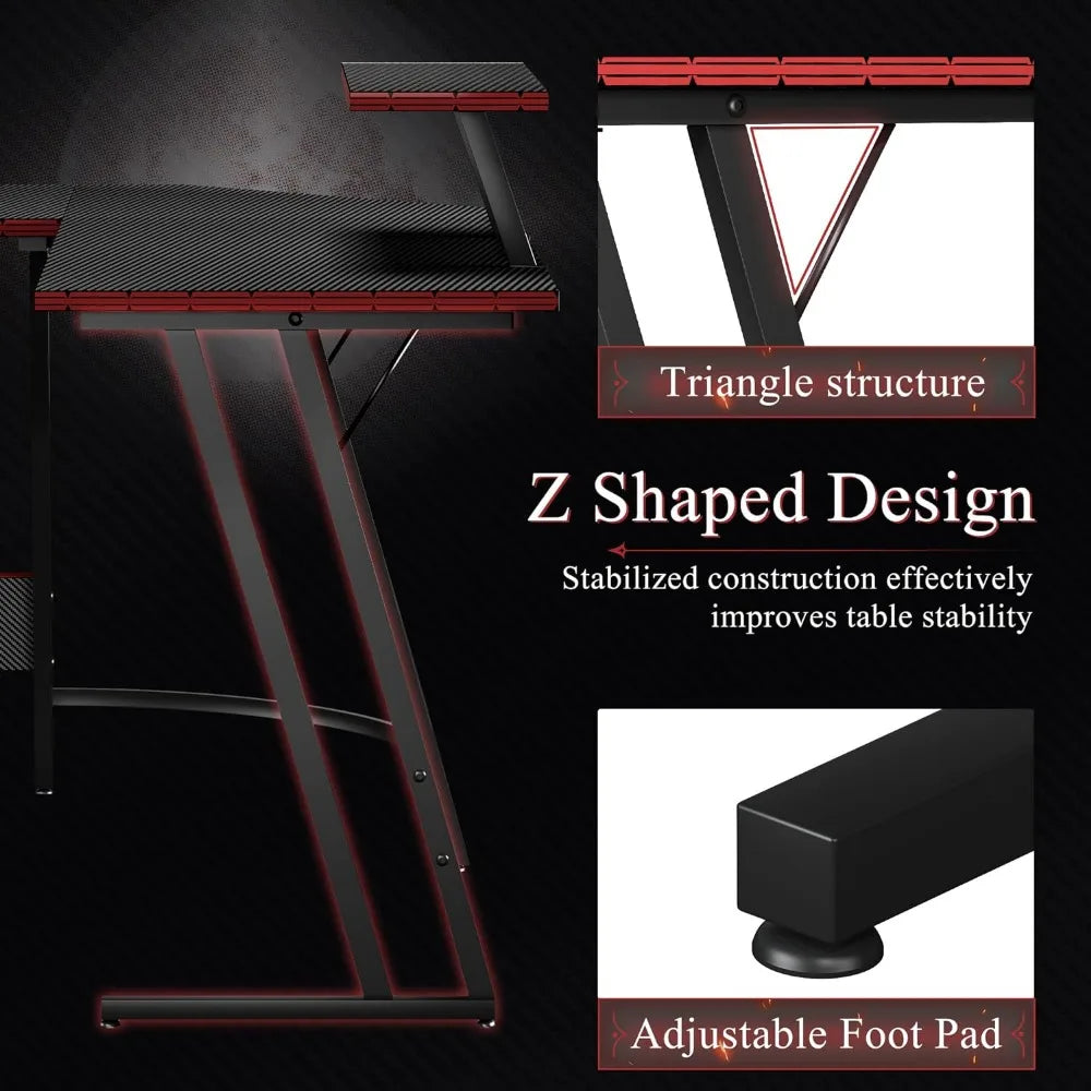 51 Inch L-Shaped Gaming Computer Desk
