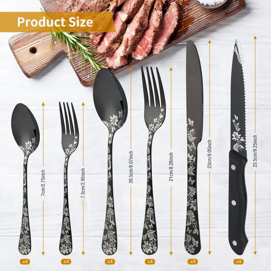 24-Piece Black Silverware Set