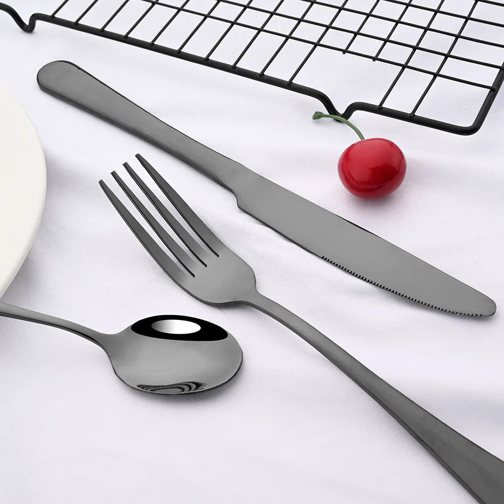 24pcs Black Mirror Silverware Set