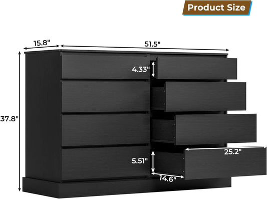 8-Drawer Black Bedroom Dresser