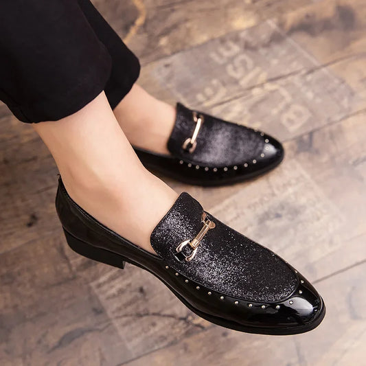 Men Shiny Leather Loafers Shoes