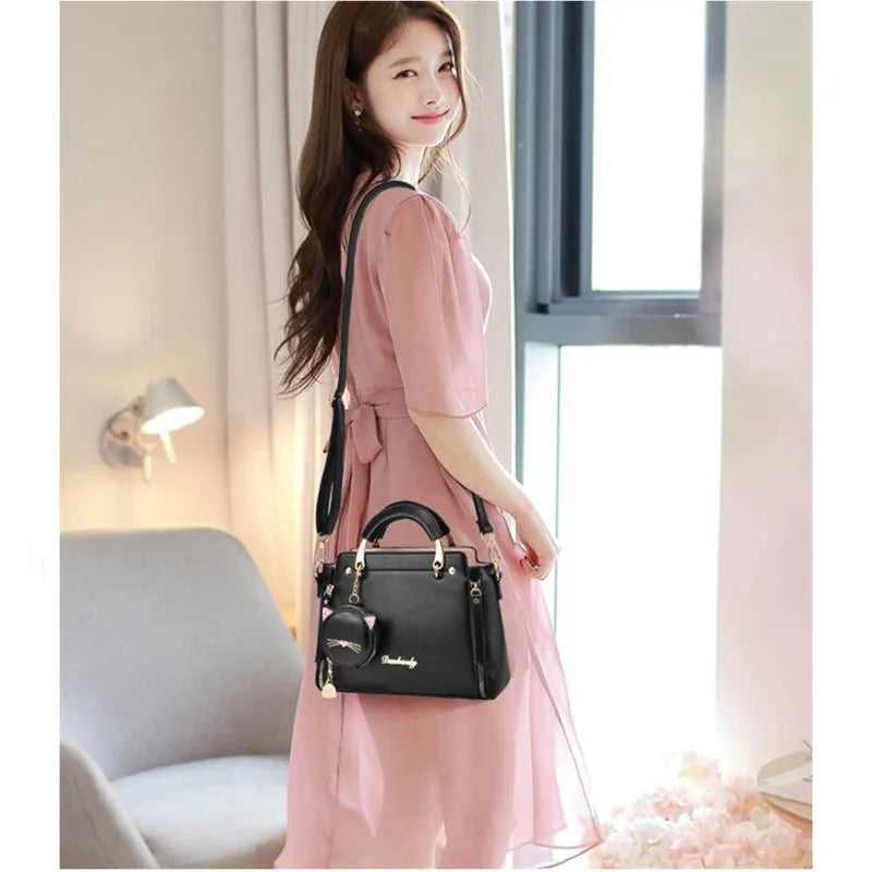 Pu Leather Cute Cat Design Ladies Shoulder Bag