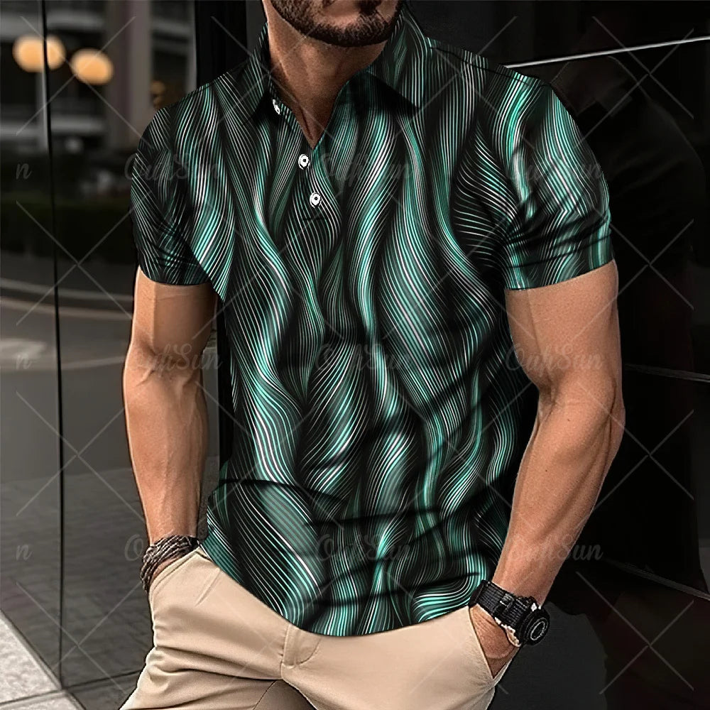 3D Thin Line Stripe Polo T Shirt