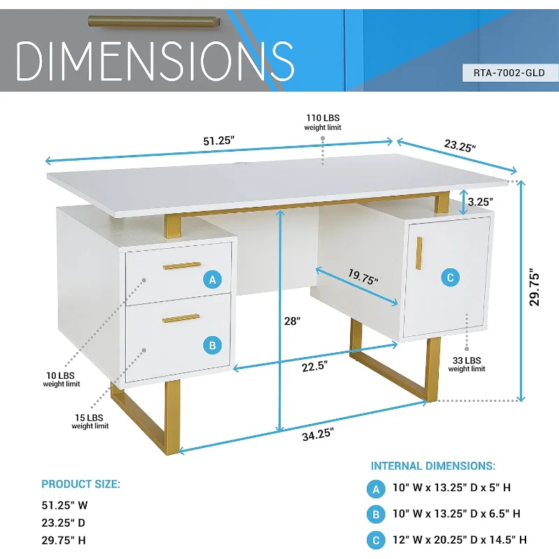 51.25” W-Modern Office Large Floating Desk