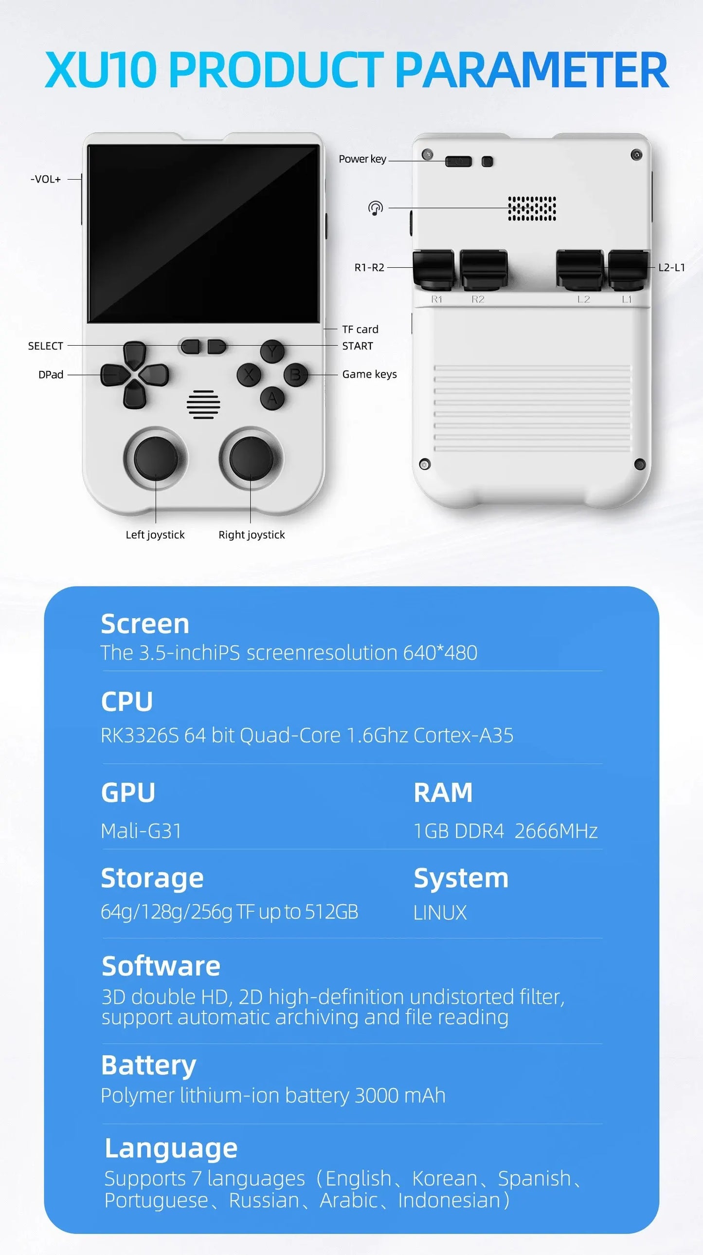 XU10 Handheld Game Console