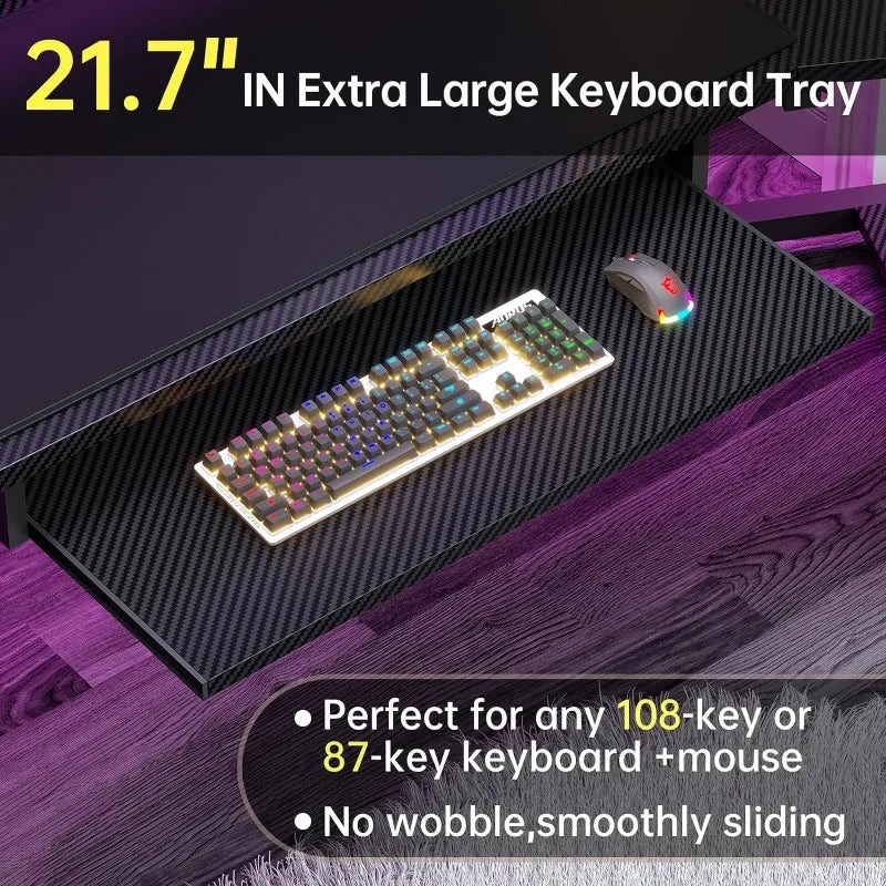79" Gaming Computer Desk with 2 Fabric Drawers & LED Light