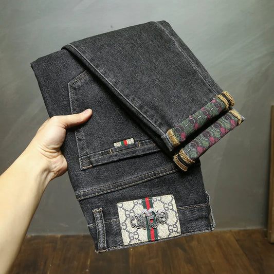 Men'S High-End Stretch Embroidery Stitching Jeans