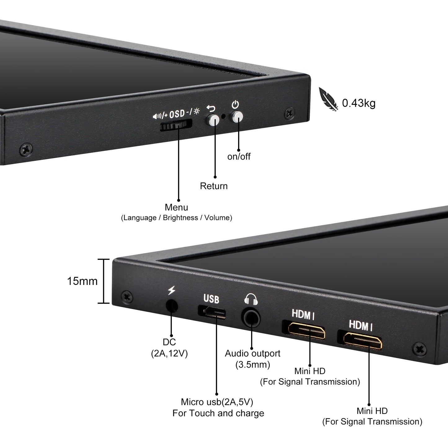 12.6 Inch Long Strip Display Touch Monitor