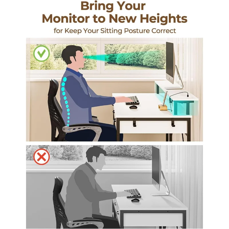 Computer Desk with Power Outlets & LED Light