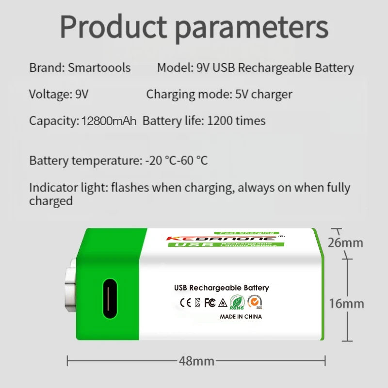 9V Rechargeable Battery