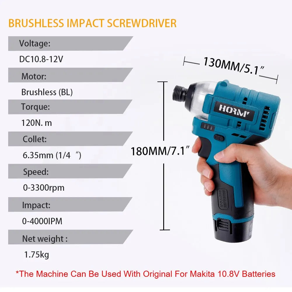 120N.m Brushless Impact Screwdriver Cordless Electric Drill