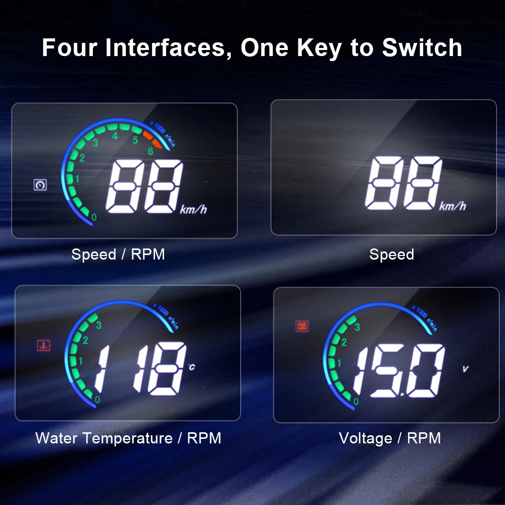 HUD Head Up Display OBD2 Car Gauge Speedometer