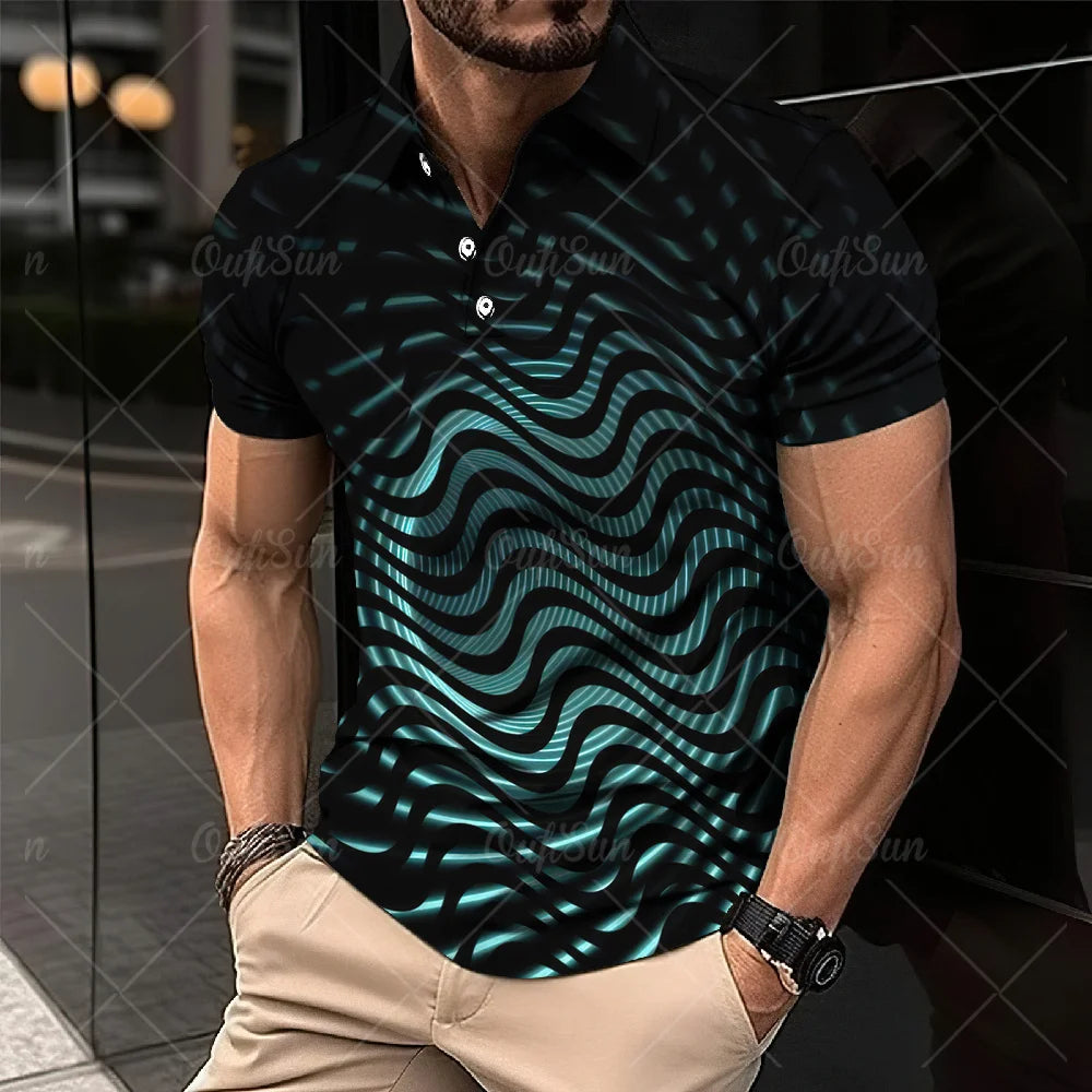 3D Thin Line Stripe Polo T Shirt