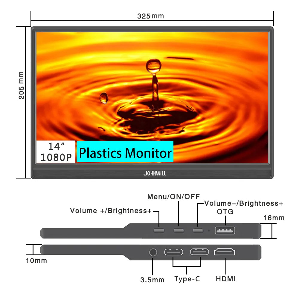 14 Inch Touchscreen 1920x1080 HD 60Hz IPS Panel Computer Monitor
