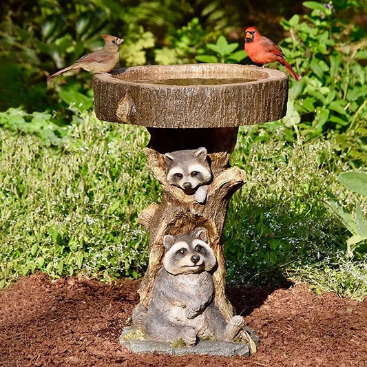 Retro Resin Raccoon Birdbath Ornaments