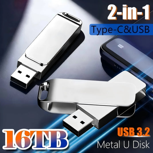 16TB USB 3.2 Flash Drive 520MB/s High Speed 2in1 OTG Pen Drive