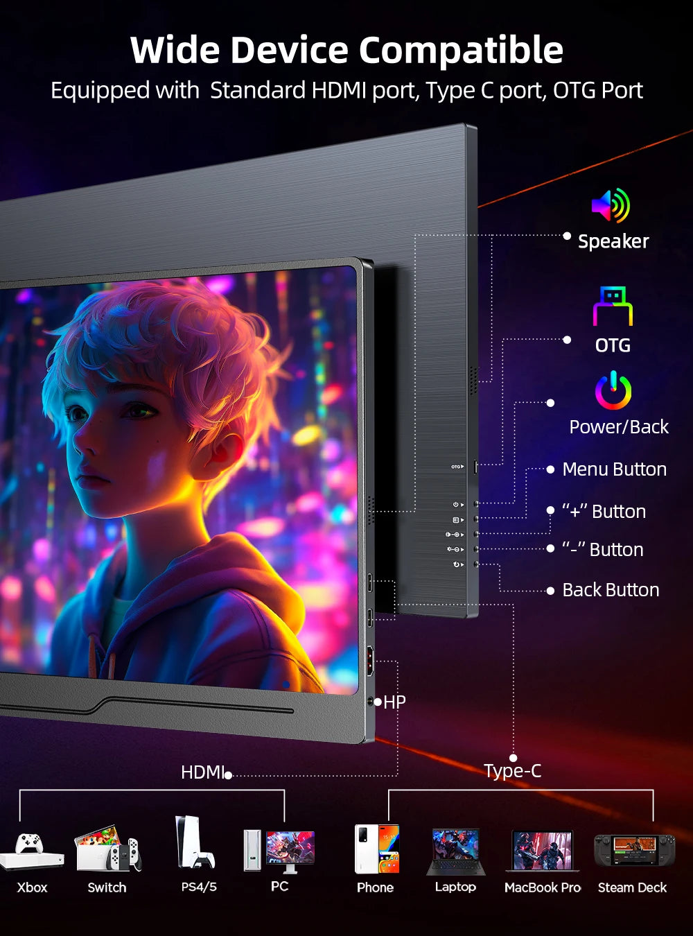 2K 16'' 120Hz Portable Gaming Monitor