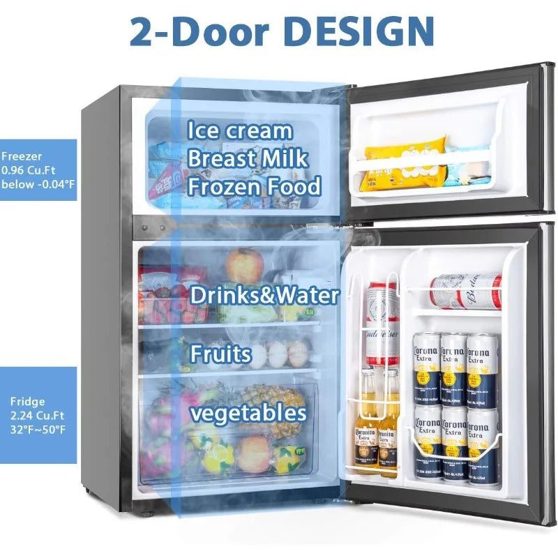 Compact 2-Door Mini Fridge