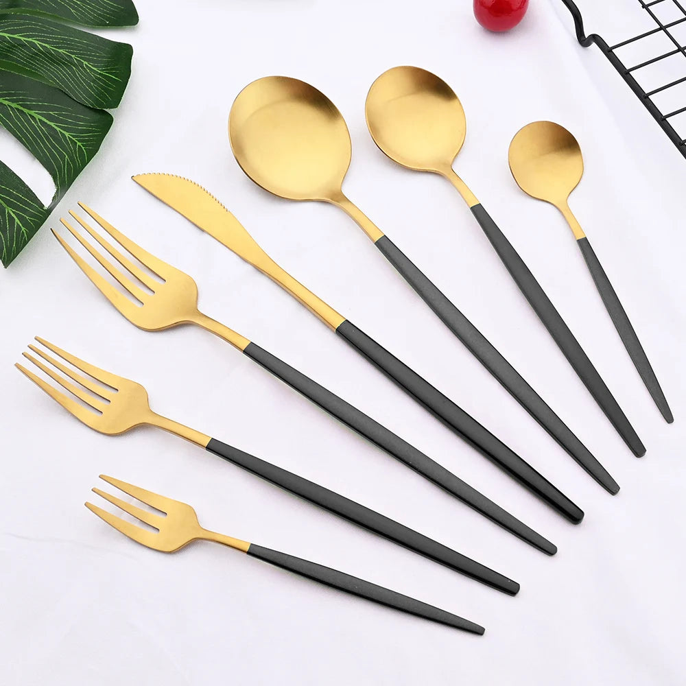 48Pcs Matte Mint Green Gold Tableware Silverware Set