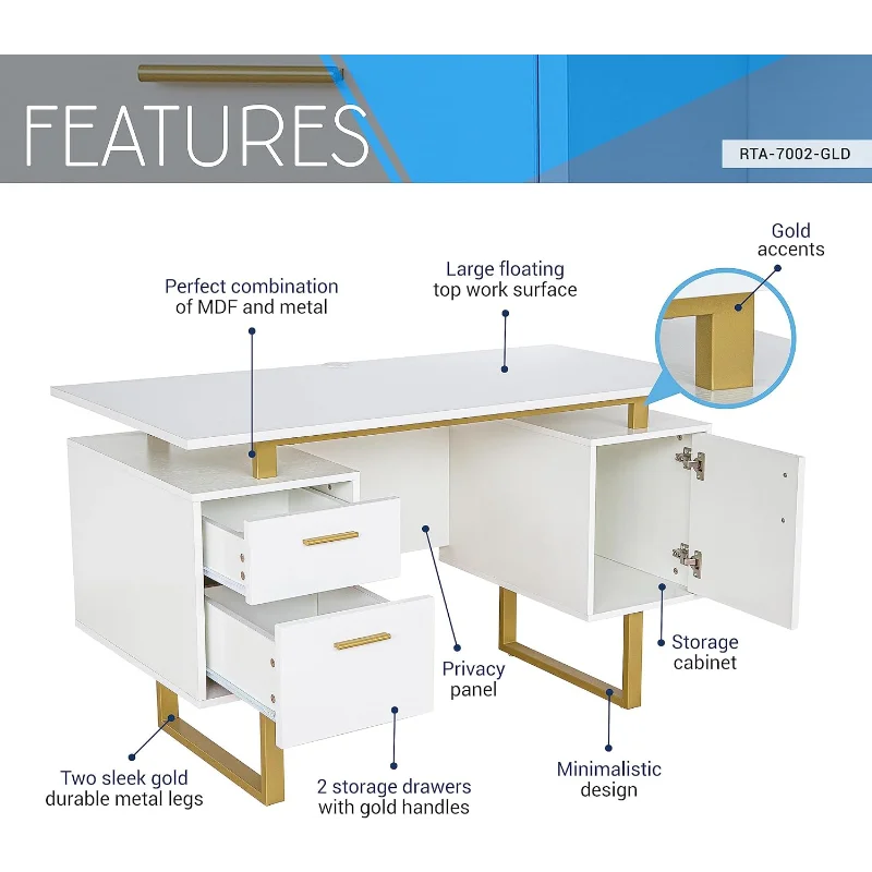 51.25” W-Modern Office Large Floating Desk