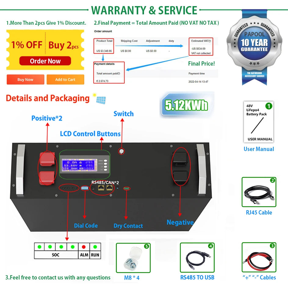 48V LiFePO4 100Ah 200Ah Lithium Battery Pack