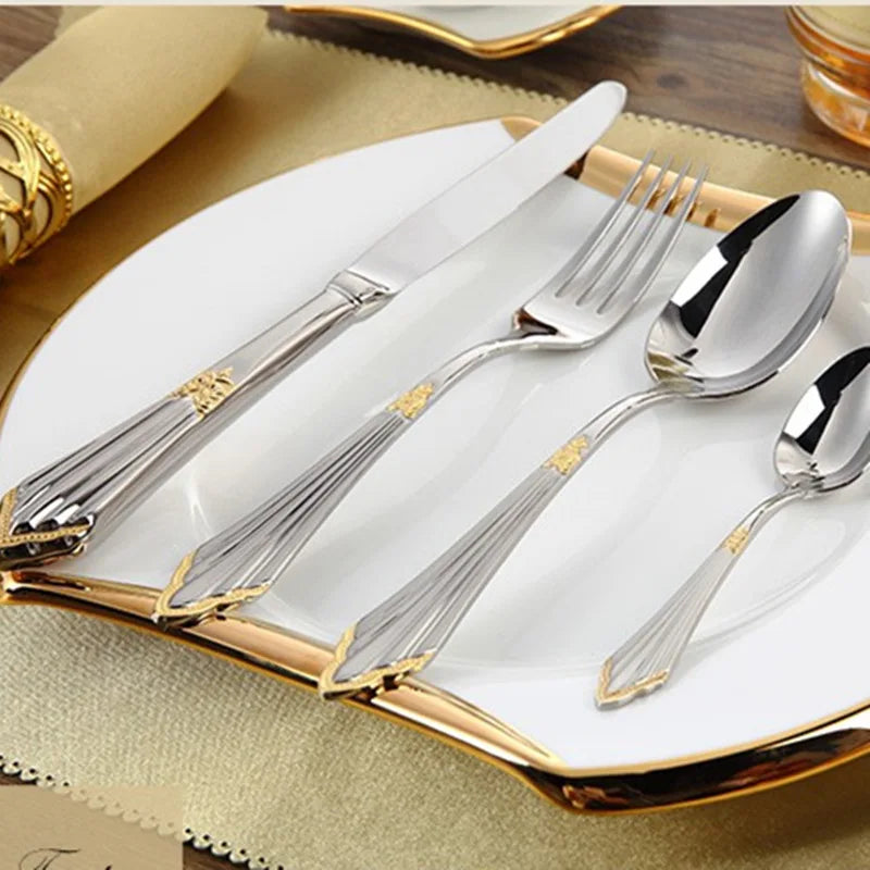 4Pcs Luxury Partial Gold Cutlery Set Dinnerware Set