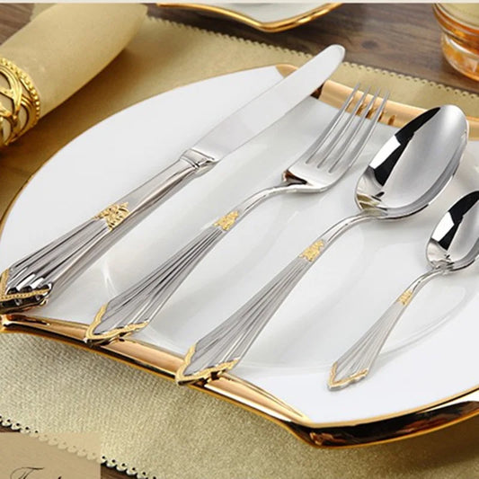 4Pcs Luxury Partial Gold Cutlery Set Dinnerware Set
