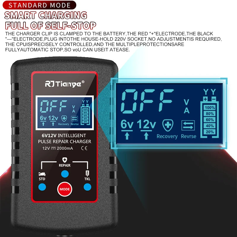6V 12V 2A Smart Automatic Float Battery Charger