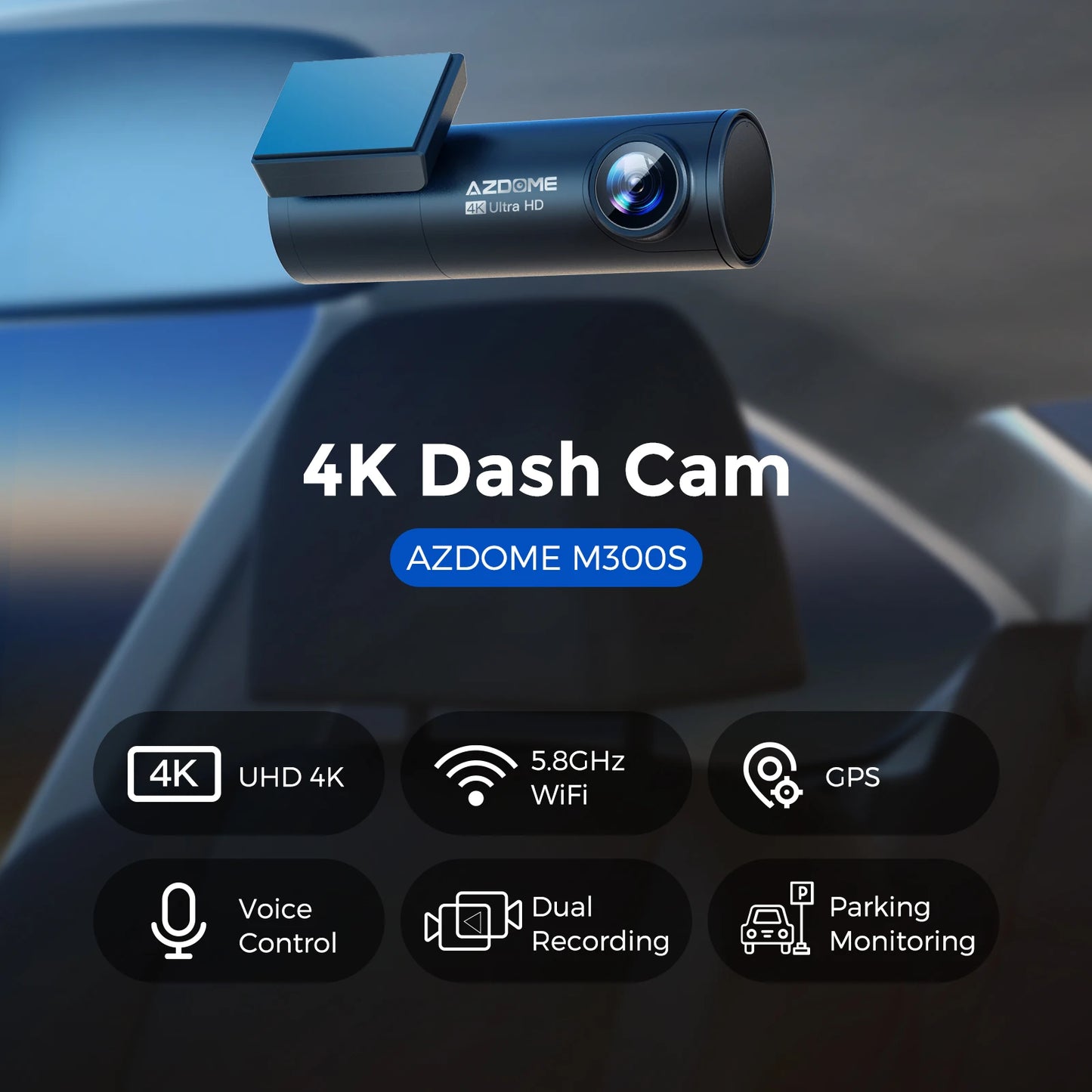 M300S 800MP Lens GPS Wifi Car DVR Voice Control Dash Cam