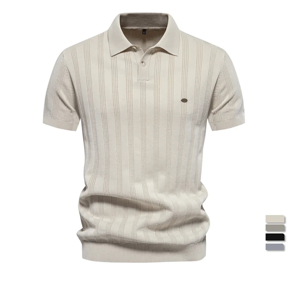 Summer Ribbed Knit Polo Shirt