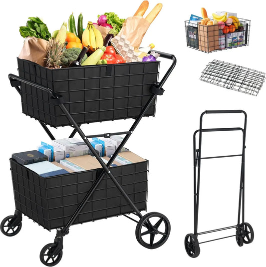 2-Tier Shopping Cart with Wheels
