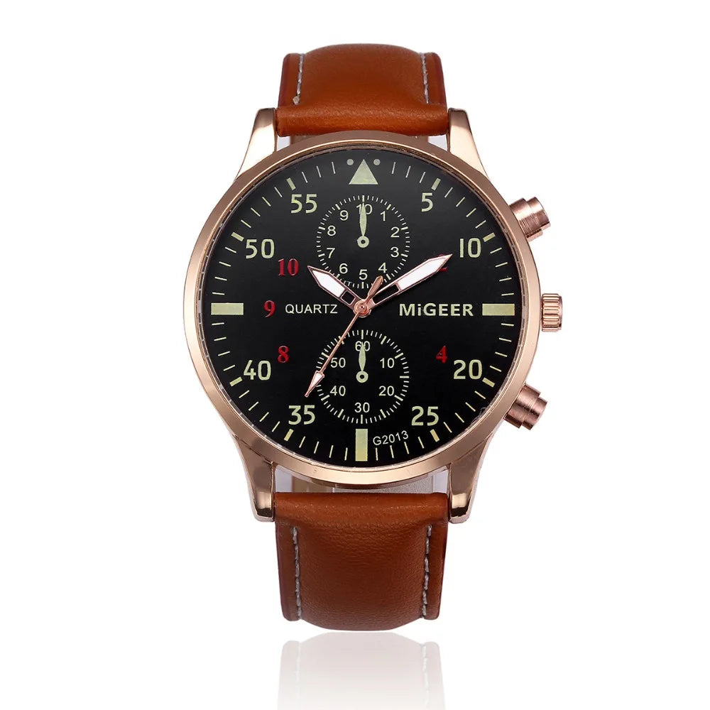 Men Leather Sport Watch