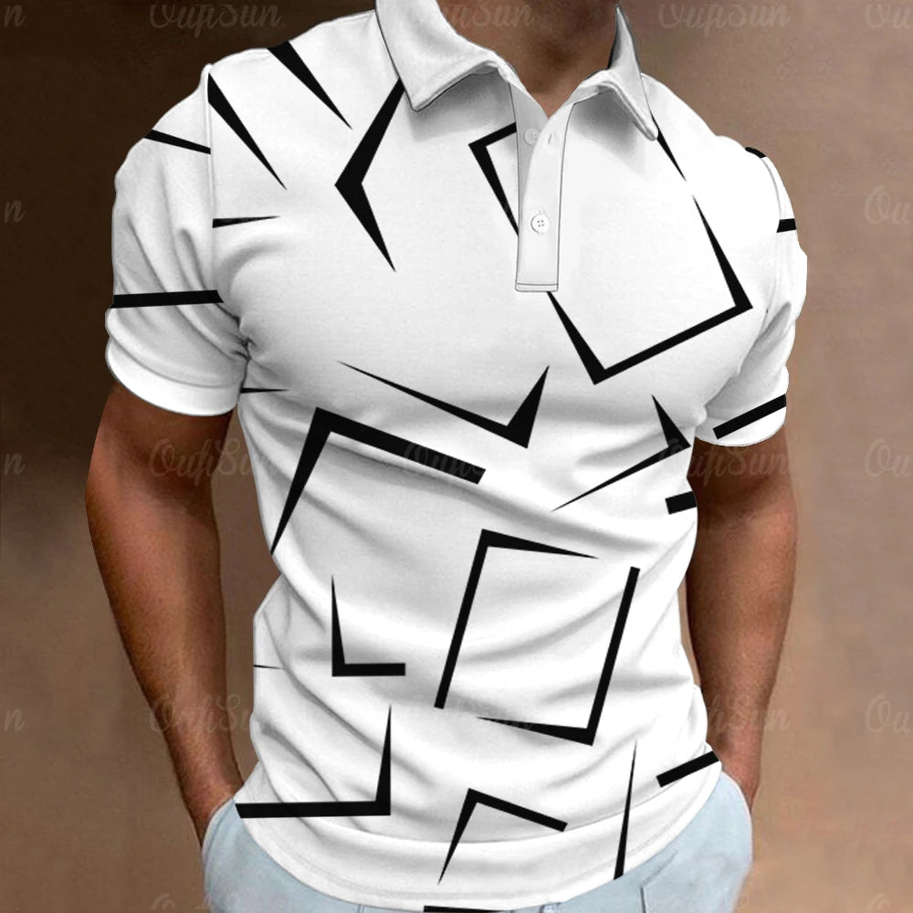 3D Thin Line Stripe Polo T Shirt