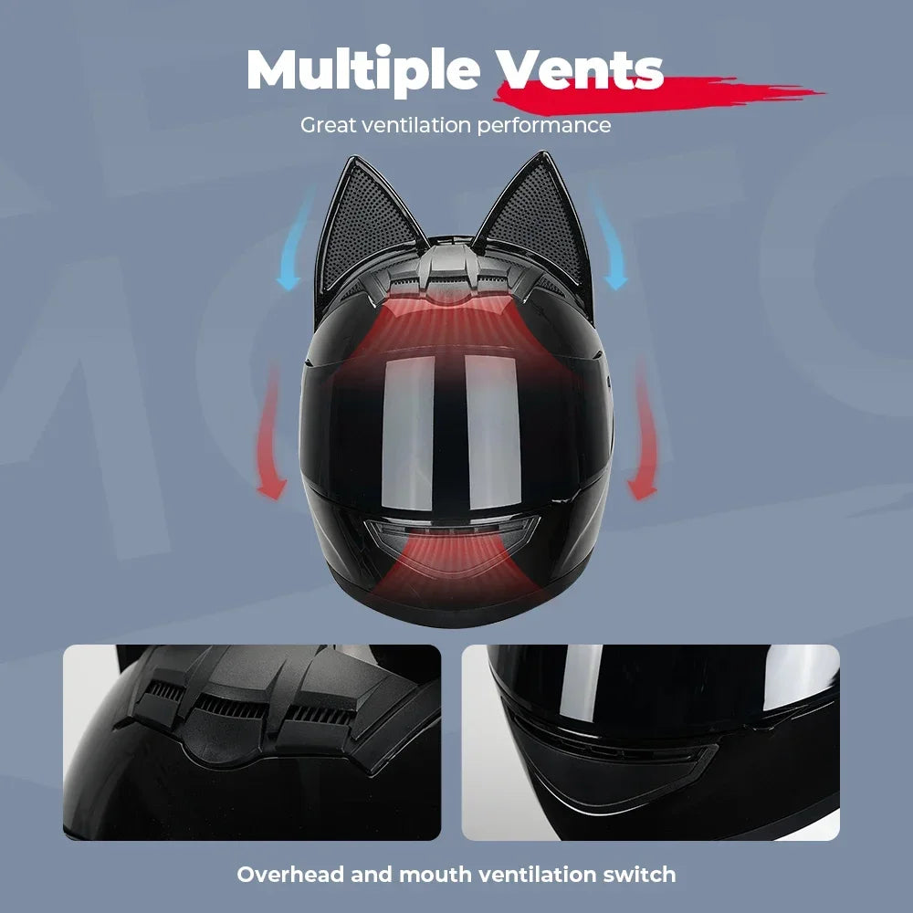 Full Face Cat Ear Detachable Motorcycle Helmet