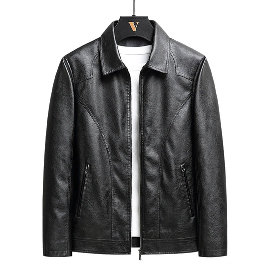 Men Casual Motorcycle Biker Leather Jacket
