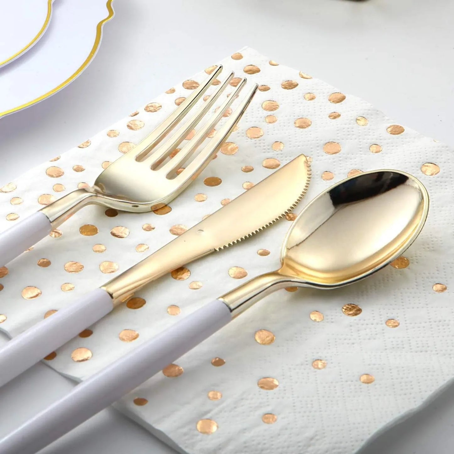 144Pcs Gold Plastic Silverware Set